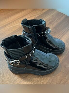 Helena Black Patent Kids Ankle Boots with Studded Strap size 8M